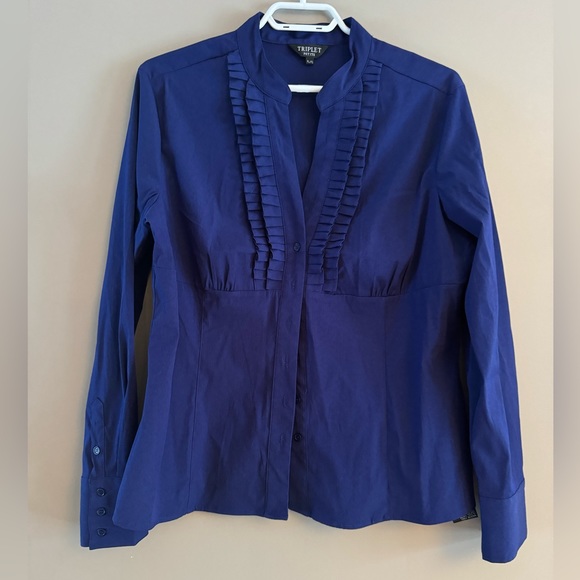 NEW NWT - TRIPLET Deep blue purple blouse ruffled - L (petite) - Picture 1 of 5